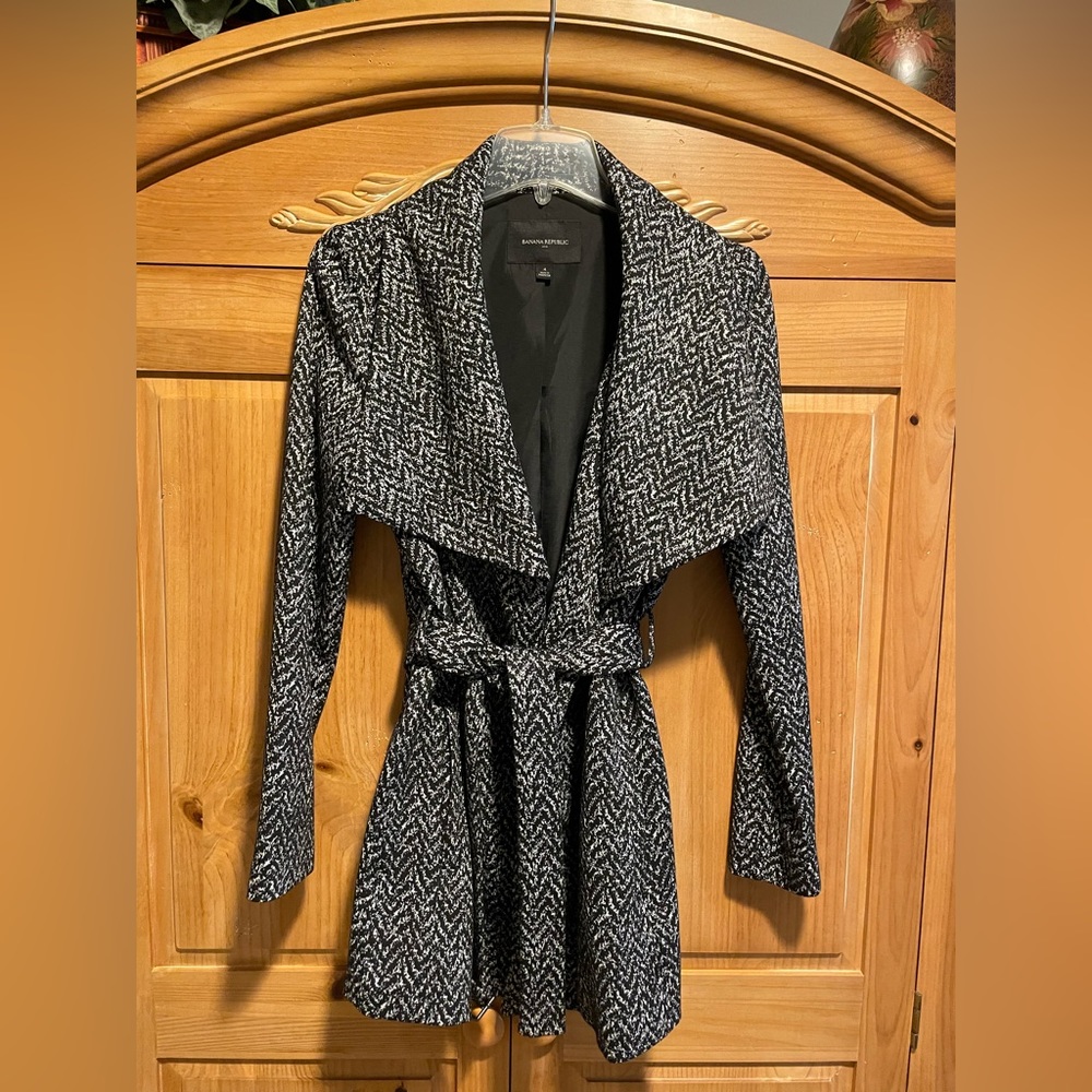 Banana Republic Black/Silver Wrap Coat